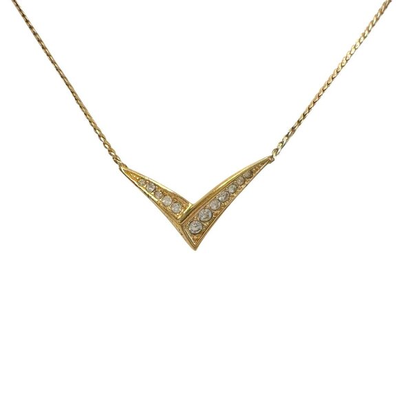 Christian Dior Thick "V" Necklace with Graduating Rhinstones - Goldplated - Picture 5 of 11